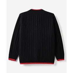 Pine Kids Knit Full Sleeves Front Open Sweater with Cable Knit Design - Black