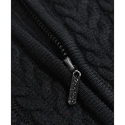 Pine Kids Knit Full Sleeves Front Open Sweater with Cable Knit Design - Black