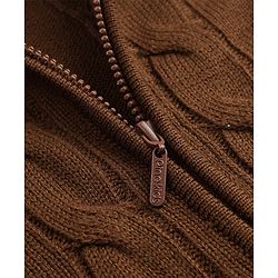 Pine Kids Knit Full Sleeves Front Open Sweater with Cable Knit Design - Brown