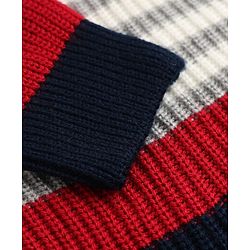 Pine Kids Knit Front Open Sweater with Full Sleeves and Striped Design - Red