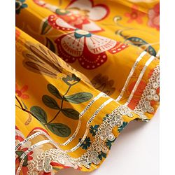 Pine Kids Woven Three Fourth Sleeves Kurti, Sharara and Dupatta with Floral Print in Mustard