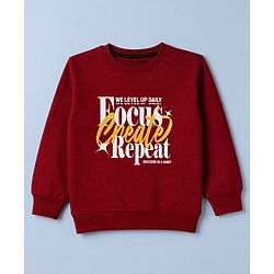 Pine Kids Cotton Mix Knit Sweatshirts with Full Sleeves and Text Print Pack of 3 - Maroon & White