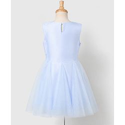 Pine Kids Woven Mesh Sleeveless Party Dress with Floral Applique & Sequined Design - Light Blue