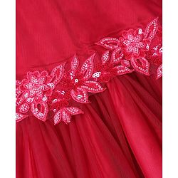 Pine Kids Woven Sleeveless Party Dress With Sequinned Floral Applique - Dark Pink