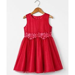 Pine Kids Woven Sleeveless Party Dress With Sequinned Floral Applique - Dark Pink