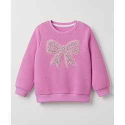 Pine Kids Cotton Mix Knit Sweatshirt with Full Sleeves and Bow Sequins in Pink