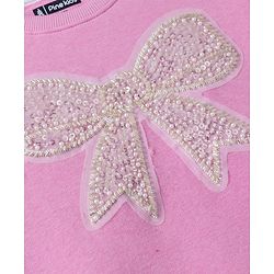 Pine Kids Cotton Mix Knit Sweatshirt with Full Sleeves and Bow Sequins in Pink