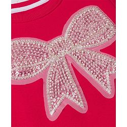 Pine Kids Cotton Mix Knit Sweatshirt with Full Sleeves and Bow Sequins Detailing in Red
