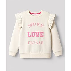 Pine Kids Knit Sweatshirt with Full Sleeves and More Love Please Embroidery in Offwhite