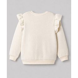Pine Kids Knit Sweatshirt with Full Sleeves and More Love Please Embroidery in Offwhite