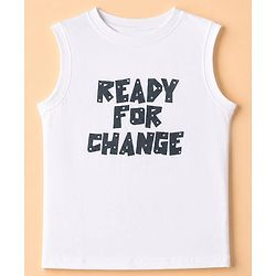 Pine Kids 100% Cotton Woven Shirt and Tank Top with Full Sleeves, Ready For Change Print - White