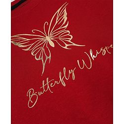 Pine Kids Cotton Mix Knit Sweatshirt with Full Sleeves and Butterfly Print in Red