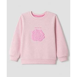 Pine Kids Cotton Knit Sweatshirt with Full Sleeves and Rose Patch in Pink