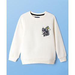 Pine Kids Cotton Mix Knit Sweatshirt with Full Sleeves and Ride The Wind Front and Back Print in Offwhite