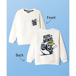 Pine Kids Cotton Mix Knit Sweatshirt with Full Sleeves and Ride The Wind Front and Back Print in Offwhite