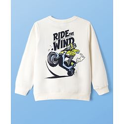 Pine Kids Cotton Mix Knit Sweatshirt with Full Sleeves and Ride The Wind Front and Back Print in Offwhite