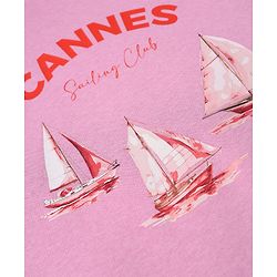 Pine Kids Cotton Mix Knit Sweatshirt with Full Sleeves and Sailboats Print in Pink