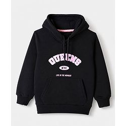 Pine Kids Cotton Mix Knit Sweatshirts with Full Sleeves and Queens Print in Black