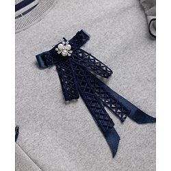 Pine Kids Cotton Mix Knit Sweatshirt with Full Sleeves and Bow Applique in Grey