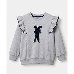 Pine Kids Cotton Mix Knit Sweatshirt with Full Sleeves and Bow Applique in Grey