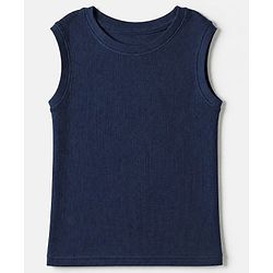 Pine Kids Cotton Blend Knit Full Sleeves Solid Colour Thermal Wear Set with Vest - Navy Blue