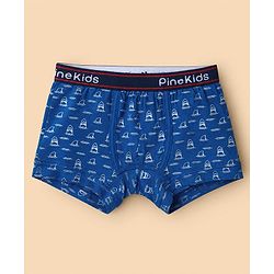 Pine Kids Cotton Elastane Knit Trunks With Sea life Print Pack of 3 - Blue & White