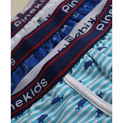 Pine Kids Cotton Elastane Knit Trunks With Sea life Print Pack of 3 - Blue & White