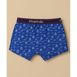 Pine Kids Cotton Elastane Knit Trunks With Sea life Print Pack of 3 - Blue & White
