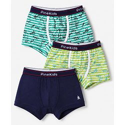 Pine Kids Cotton Elastane Knit Trunks With Animal Print Pack of 3 - Blue Green & Black