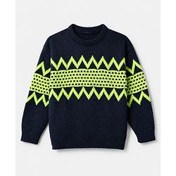 Pine Kids Pullover with Full Sleeves and Geometric Design in Black