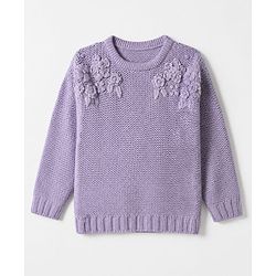 Pine Kids Pullover with Full Sleeves and Floral Embroidery in Lilac