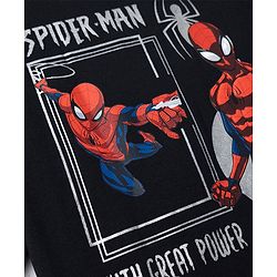 Pine Kids Marvel 100% Cotton Single Jersey Knit T-Shirt with Half Drop Shoulder Sleeves and Front & Back Spider Man Print - Black