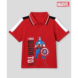 Pine Kids Marvel 100% Cotton Knit Polo T-Shirt with Half Sleeves and Captain America Print in Red for 4-5 Years