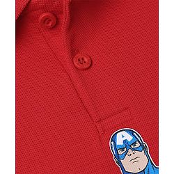 Pine Kids Marvel 100% Cotton Knit Polo T-Shirt with Half Sleeves and Captain America Print in Red for 4-5 Years