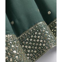 Pine Kids Woven Lehenga Choli and Dupatta with Full Sleeves and Botanical Pattern Embroidery in Olive Green for 4-5 Years