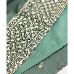 Pine Kids Woven Lehenga Choli and Dupatta with Full Sleeves and Botanical Pattern Embroidery in Olive Green for 4-5 Years
