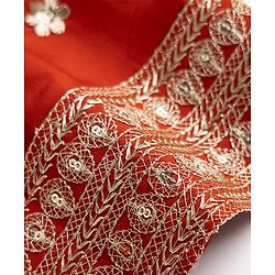 Pine Kids Woven Sleeveless Choli & Lehenga Set With Sequinned Embroidery & Dupatta - Rust Orange