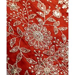Pine Kids Woven Sleeveless Choli & Lehenga Set With Sequinned Embroidery & Dupatta - Rust Orange