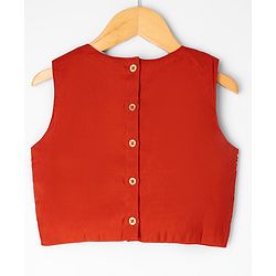 Pine Kids Woven Sleeveless Choli & Lehenga Set With Sequinned Embroidery & Dupatta - Rust Orange