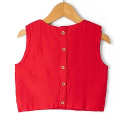 Pine Kids Woven Sleeveless Choli & Lehenga Set With Sequinned Embroidery & Dupatta - Red