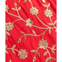 Pine Kids Woven Sleeveless Choli & Lehenga Set With Sequinned Embroidery & Dupatta - Red