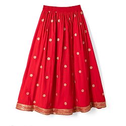 Pine Kids Woven Sleeveless Choli & Lehenga Set With Sequinned Embroidery & Dupatta - Red