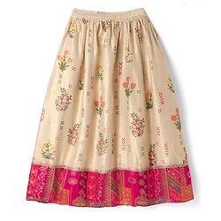 Pine Kids Woven Sleeveless Choli & Lehenga Set With Floral Print & Lace Work & Dupatta - Dark Pink