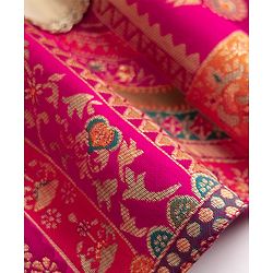 Pine Kids Woven Sleeveless Choli & Lehenga Set With Floral Print & Lace Work & Dupatta - Dark Pink