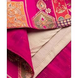 Pine Kids Woven Sleeveless Choli & Lehenga Set With Floral Print & Lace Work & Dupatta - Dark Pink