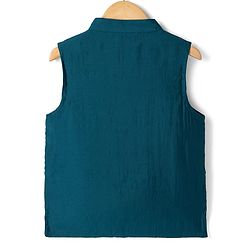 Pine Kids Woven Full Sleeves Kurta Pyjama Set and Waistcoat with Full Length and Floral Embroidery in Teal Blue for 4-5 Years