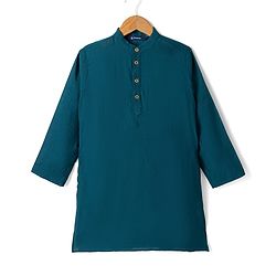 Pine Kids Woven Full Sleeves Kurta Pyjama Set and Waistcoat with Full Length and Floral Embroidery in Teal Blue for 4-5 Years