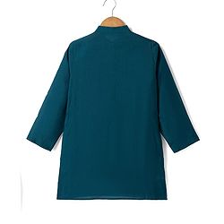 Pine Kids Woven Full Sleeves Kurta Pyjama Set and Waistcoat with Full Length and Floral Embroidery in Teal Blue for 4-5 Years