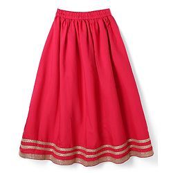 Pine Kids Woven Full Length Lehenga Choli with Dupatta and Mandala Embroidery in Dark Pink