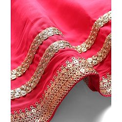 Pine Kids Woven Full Length Lehenga Choli with Dupatta and Mandala Embroidery in Dark Pink